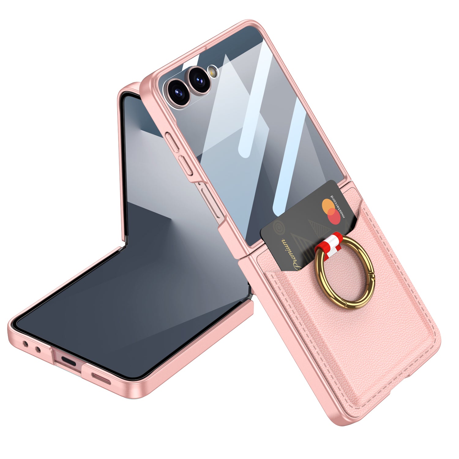 Ultra Thin Electroplated Plain Phone Case With Screen Tempered Film With Ring Holder Wallet CardFor Samsung Galaxy Z Flip 6 7