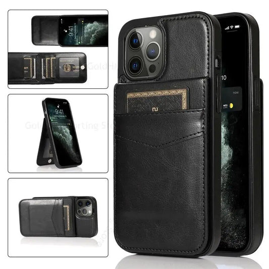 Vertical Flip Wallet PU Leather Phone Case With Multiple Card Slot Stand For iPhone