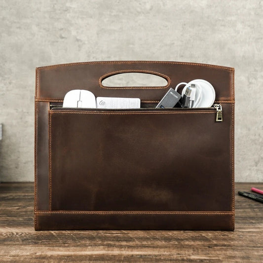 Vintage Genuine Leather Laptop Sleeve Case Men Fashion Casual Office Bag for MacBook