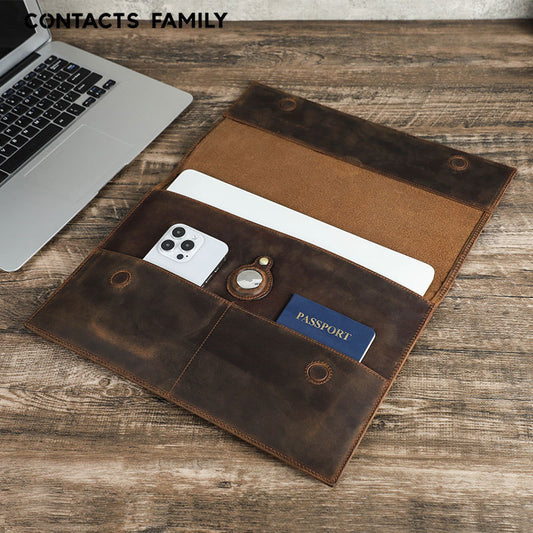 Vintage Leather Laptop Sleeve Cases With Air Tag Slot For Macbook