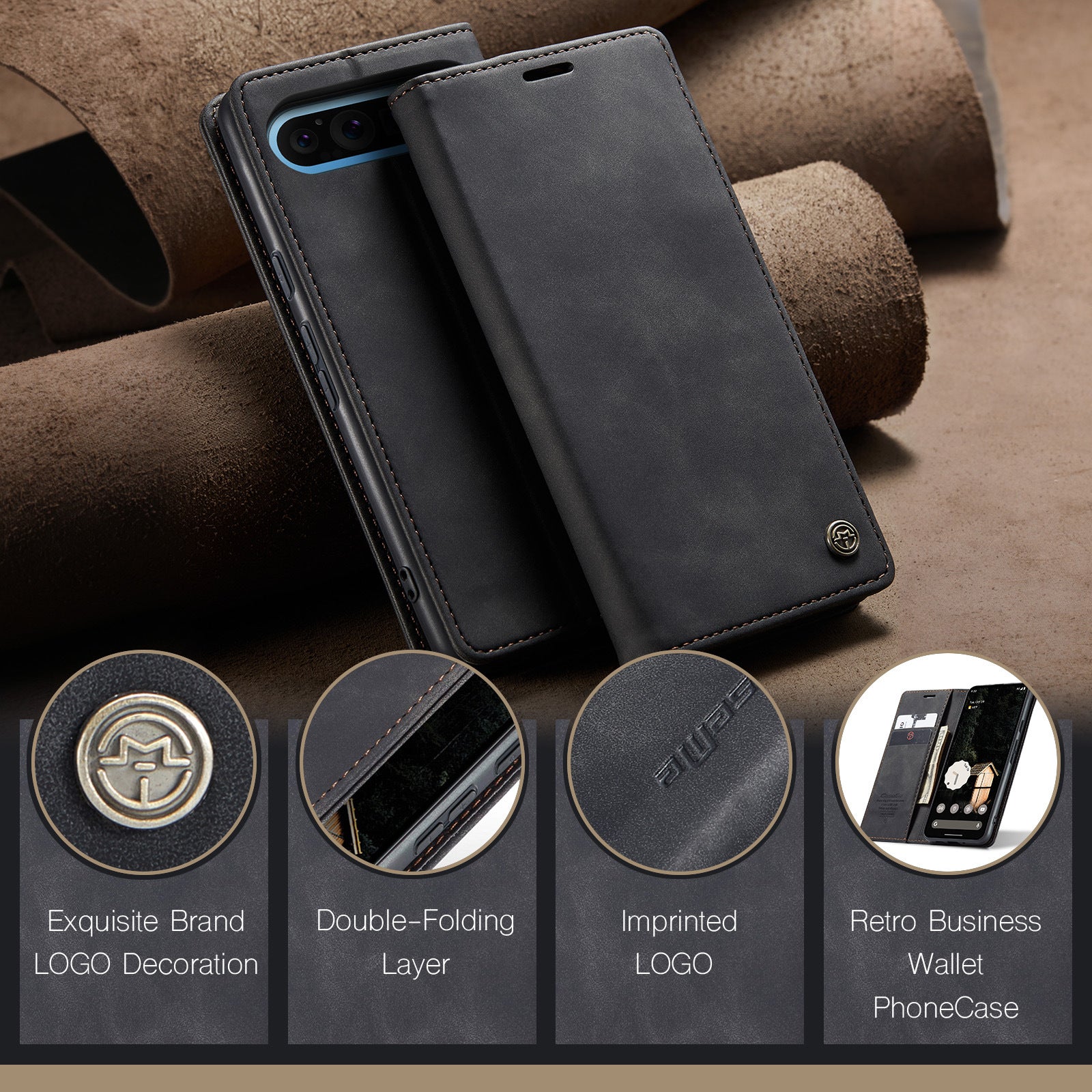 Retro Business PU Leather Wallet Flip Phone Case For Google Pixel 9