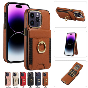 Wallet Leather Phone Case With Wallet Pocket and Ring Holder For IPhone
