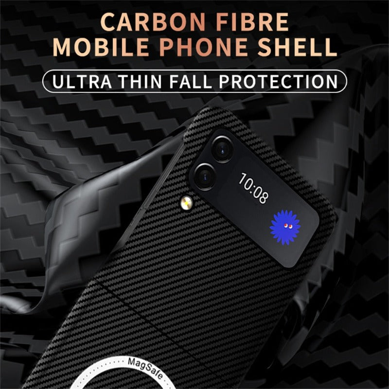 For Samsung Z Flip 4 Case Business Carbon Fiber Magnetic Magsafe Phone Cases for Samsung Galaxy Z Flip 3 4 5G Hard PC Back Cover