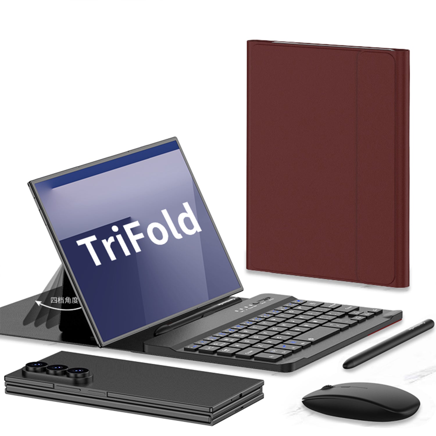 Magnetic Wireless Folding Flip Leather Keyboard and Mouse Case With Pen For Samsung Galaxy Z TriFold