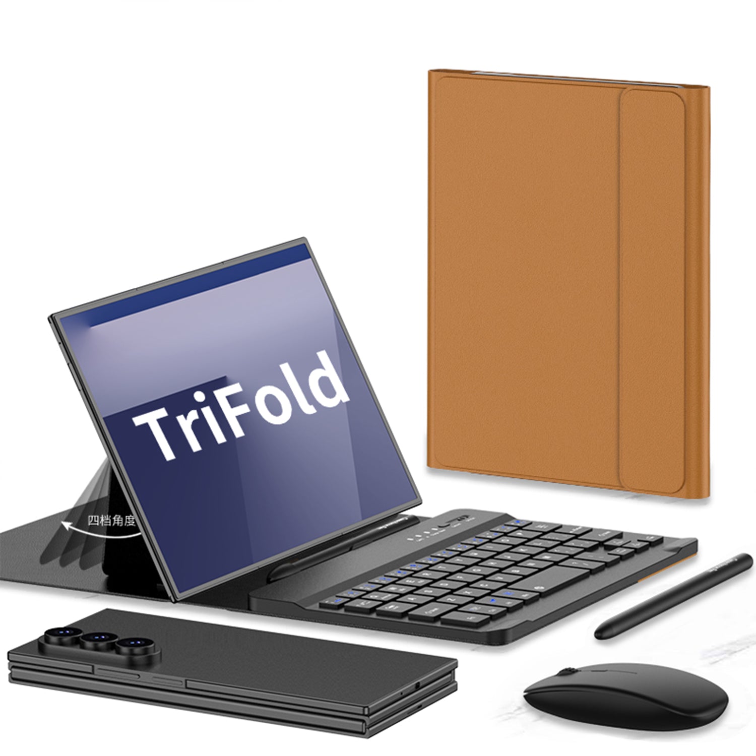 Magnetic Wireless Folding Flip Leather Keyboard and Mouse Case With Pen For Samsung Galaxy Z TriFold