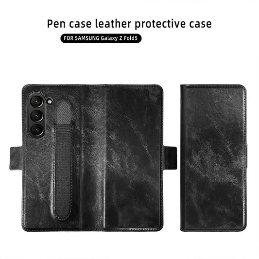 With S Pen Slot Magnetic Leather Phone Case With Card Slot For Samsung Galaxy Z Fold5