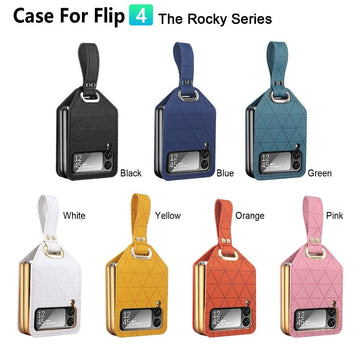 Wrist Strap Lattice Leather Phone Case For Samsung Galaxy Z Flip 5 4 3