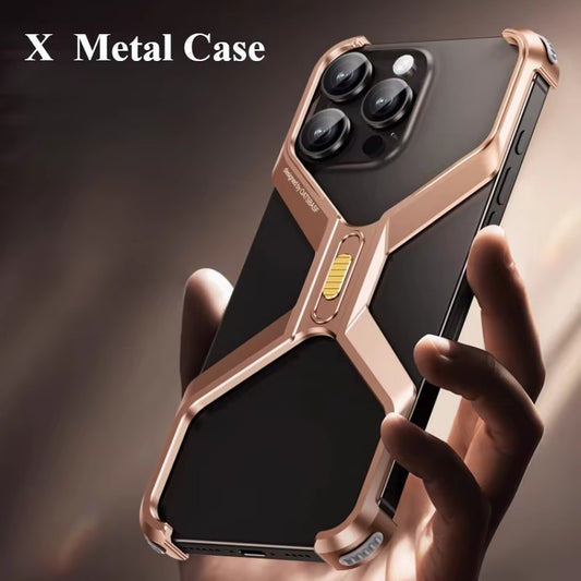 X-Shaped Aluminum Alloy Frameless Armor Phone Case For iPhone