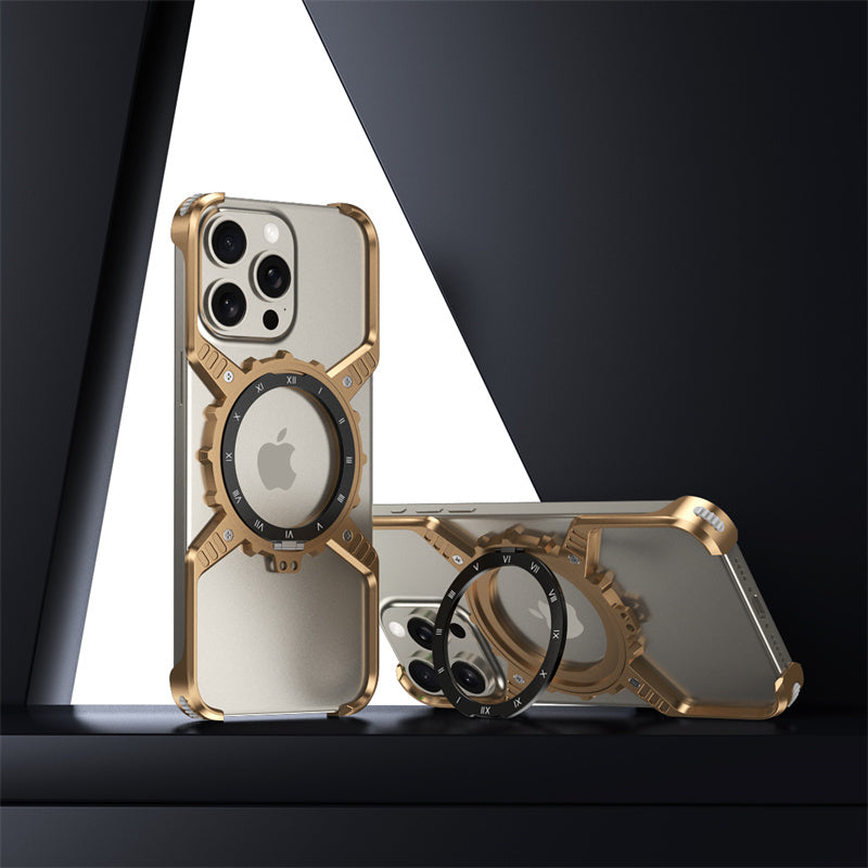 X-shaped Mechanical Gear Aluminium Magnetic Frameless Noctilucent Phone Case for iPhone