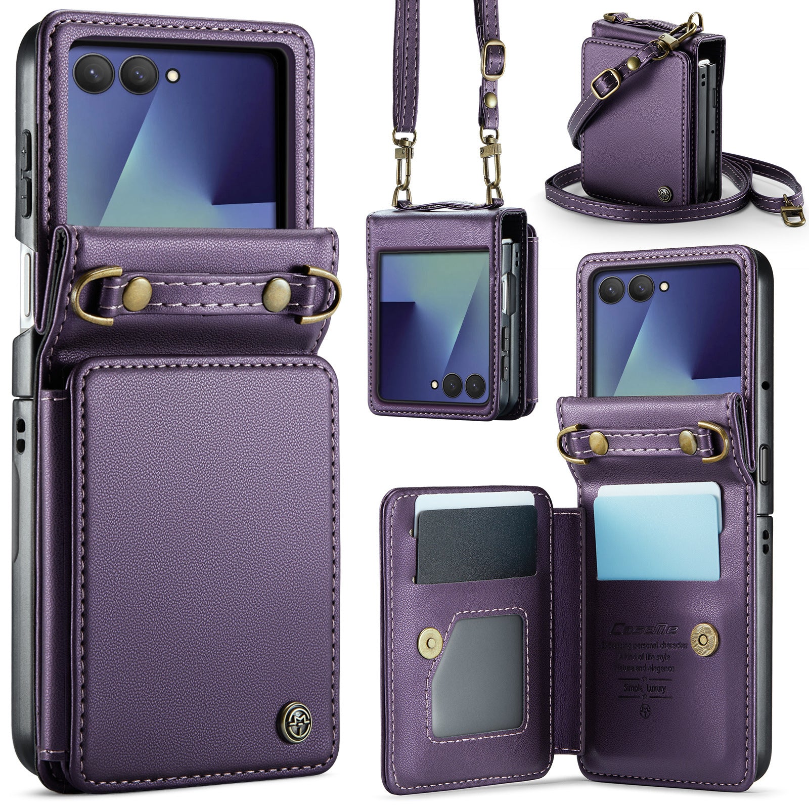 Wallet PU Leather Phone Case Card Slot With hand Lanyard Shoulder Strap Stand For Samsung Galaxy Z Flip7
