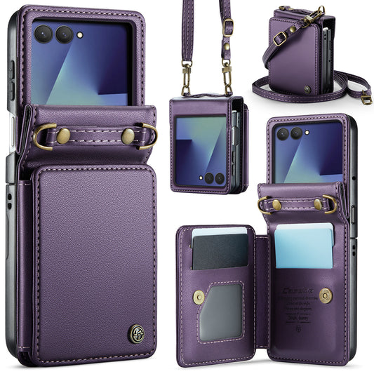 Wallet PU Leather Phone Case Card Slot With hand Lanyard Shoulder Strap Stand For Samsung Galaxy Z Flip7