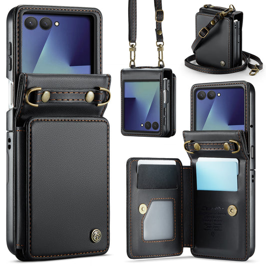 Wallet PU Leather Phone Case Card Slot With hand Lanyard Shoulder Strap Stand For Samsung Galaxy Z Flip7