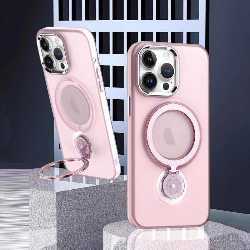 Multifunction Magnetic Wireless Charge Case With 360 Rotation Stand For iPhone 14 13 Pro Max Plus For Magsafe TPU PC Metal Stand Cover Skin