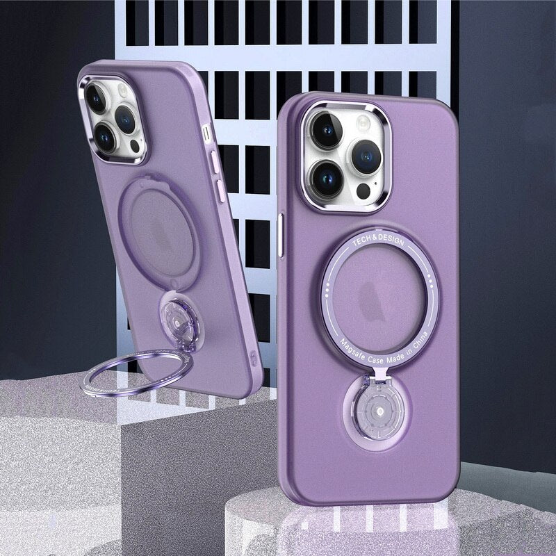 Multifunction Magnetic Wireless Charge Case With 360 Rotation Stand For iPhone 14 13 Pro Max Plus For Magsafe TPU PC Metal Stand Cover Skin
