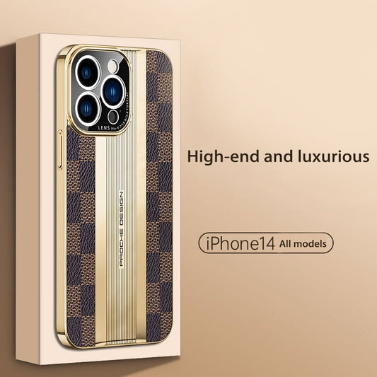 Electropated Premium Leather Retro Plaid  Phone Case For IPhone