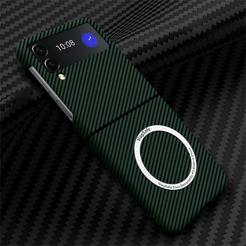 For Samsung Z Flip 4 Case Business Carbon Fiber Magnetic Magsafe Phone Cases for Samsung Galaxy Z Flip 3 4 5G Hard PC Back Cover