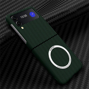 For Samsung Z Flip 4 Case Business Carbon Fiber Magnetic Magsafe Phone Cases for Samsung Galaxy Z Flip 3 4 5G Hard PC Back Cover