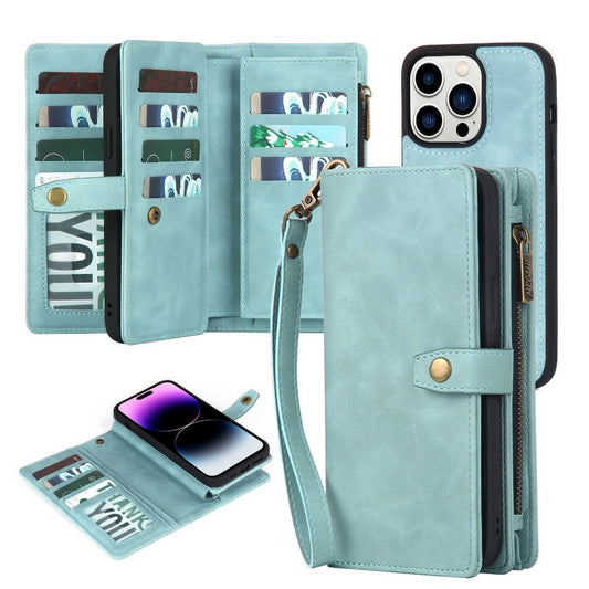 Magnetic Removable Faux Leather Flip Phone Case For Lanyard Strap Wristlet For iPhone