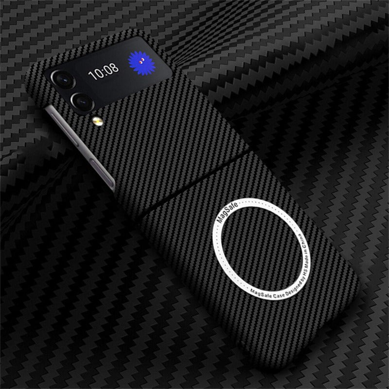 For Samsung Z Flip 4 Case Business Carbon Fiber Magnetic Magsafe Phone Cases for Samsung Galaxy Z Flip 3 4 5G Hard PC Back Cover
