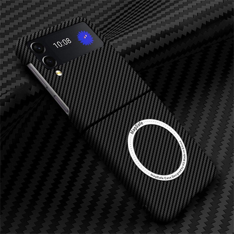 For Samsung Z Flip 4 Case Business Carbon Fiber Magnetic Magsafe Phone Cases for Samsung Galaxy Z Flip 3 4 5G Hard PC Back Cover