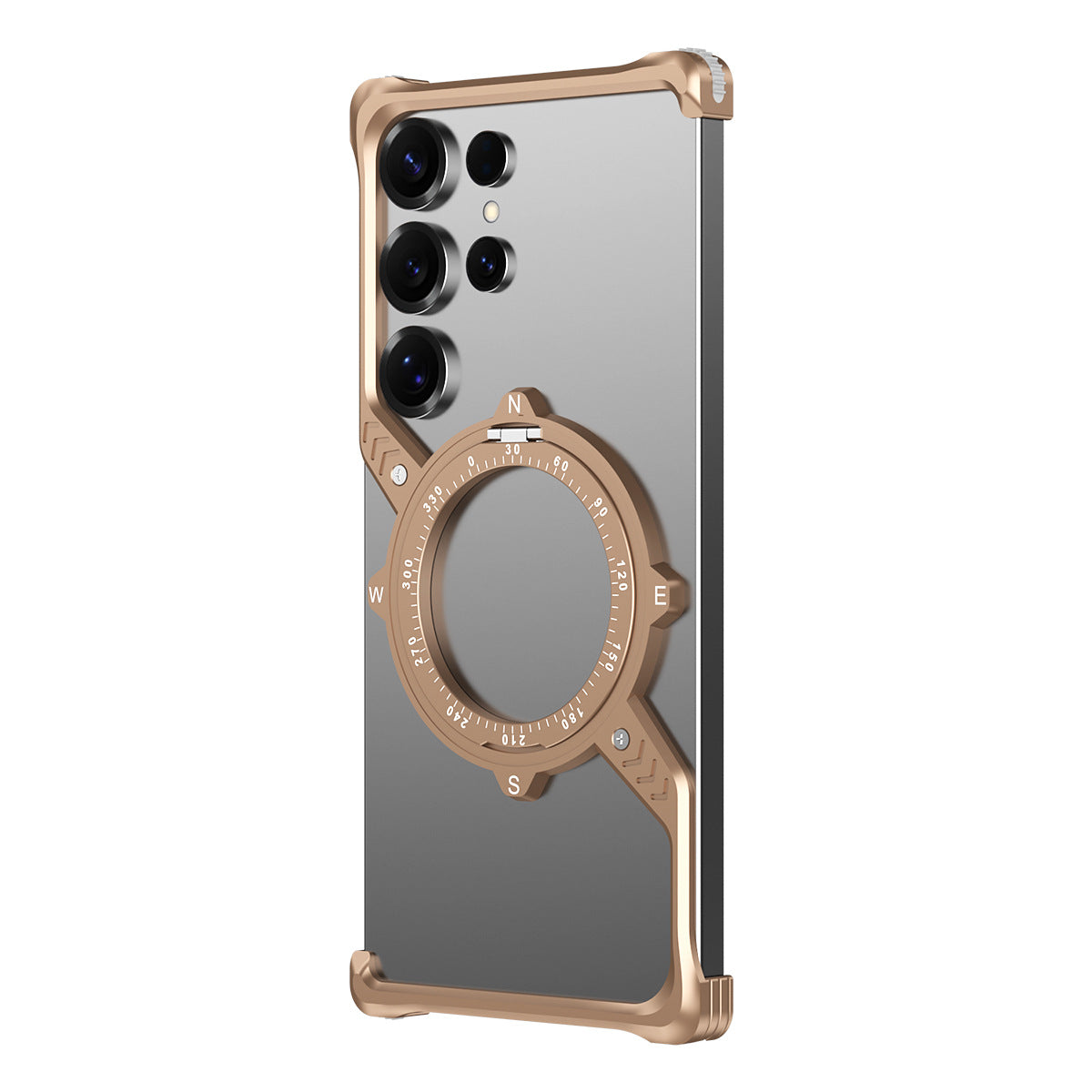 Metal Frame Aluminum Frameless S Shape Phone Case With Magnetic Holder For Samsung Galaxy S24 S25