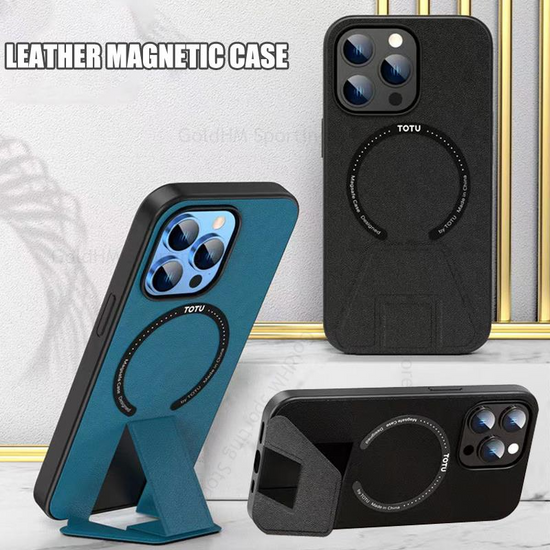 For Magsafe Magnetic Leather Phone Case For iPhone 13 Pro Max Wireless Charging Magsafing Cover For Apple 13 Pro Kickstand Case