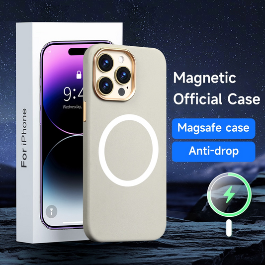 Magsafe Leather Phone Case Metal Frame Magnetic Wireless Charging Phone Case