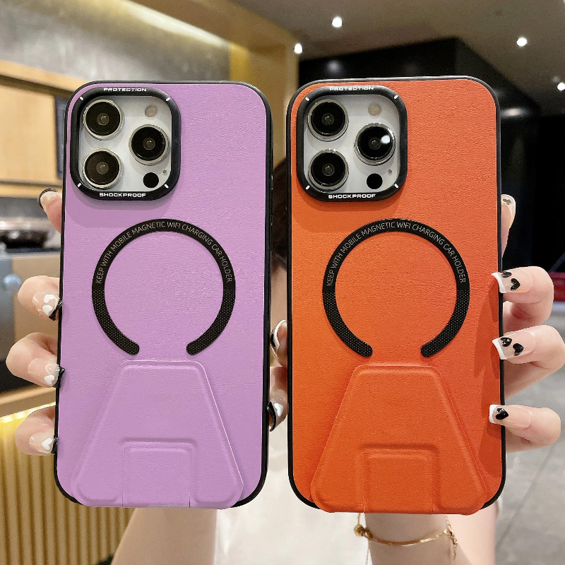 Luxury Leather Stand Holder Case for iPhone 14 Plus Pro Max for Magsafe Magnetic Wireless Charging iPhone14 13 12 Shockproof Cover