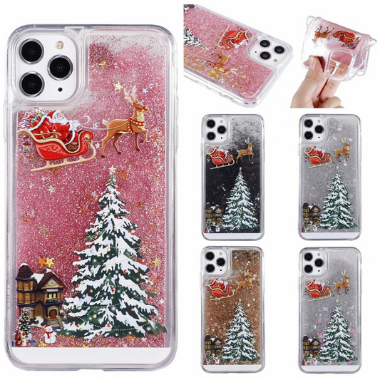 Merry Christmas Phone Case For iPhone 14 12 11 13 SE Pro Max 14 Plus Dynamic Quicksand Glitter Back Cover