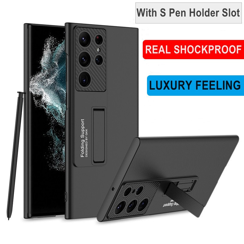 With S Pen Slot Stand Cover For Samsung Galaxy S22 Ultra S22 Plus 5G Case Luxury Ultra-thin Shockproof S21 Ultra Plus Cover Case
