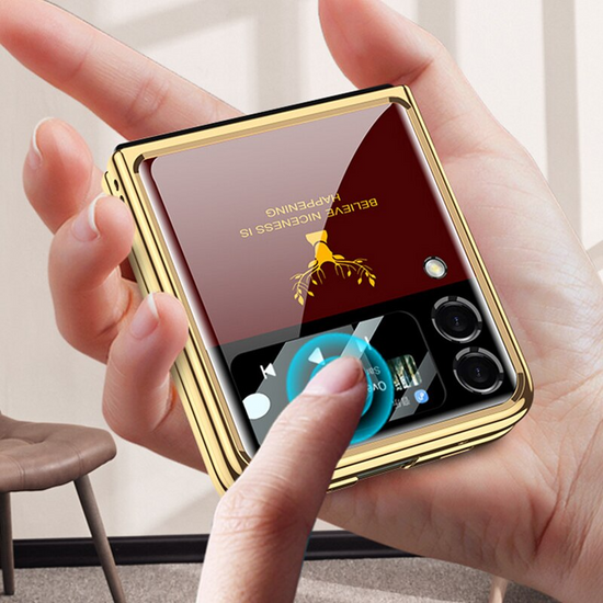 Z Flip 3 Funda Case for Samsung Galaxy Z Flip 4 3 Deer Plating Tempered Glass Camera Protection Mobile Phone Case Cover Z Flip4 3