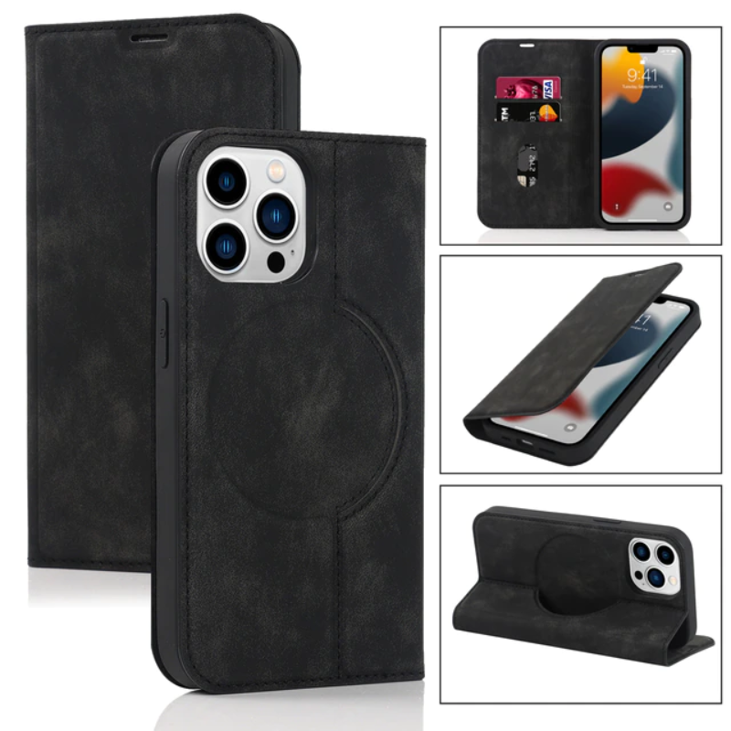 Leather Flip Wallet Phone Cover For iPhone 14 13 12Pro Max 13 12 Mini 14 Max Magsafe Wireless Charging Case