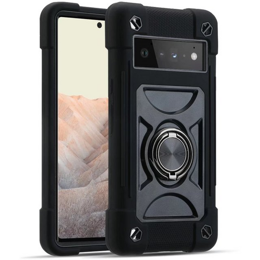 Full Body Armor Silicone Dual Layer Phone Case With Ring Kickstand For Google Pixel