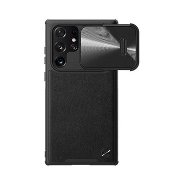 NILLKIN for Samsung Galaxy S22 Ultra Plus 5G Case Camshield Fabric Lens Leather Back Cover Case for SM S22 Ultrta