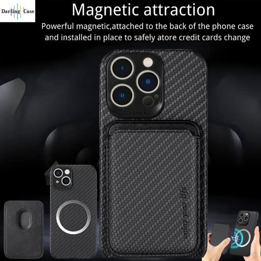 For Magsafe Case For iPhone 14 Pro Max Carbon Fiber Leather Case For Apple 13 12 Mini 11 Pro XR XS Max Wallet Card Magnet Cover