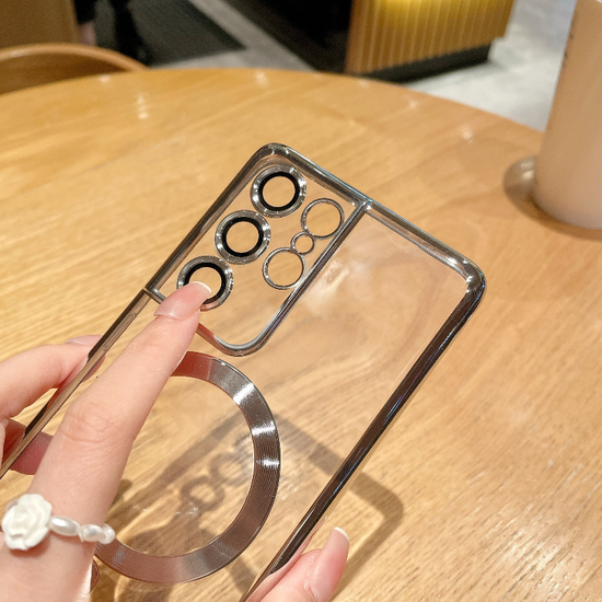 Clear Electroplate Magsafe Magnetic Wireless Charging Case For Samsung Galaxy S22 Ultra S21 S22 Plus S21 Ultra Shockproof Cover