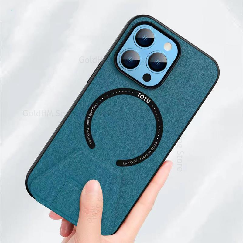 For Magsafe Magnetic Leather Phone Case For iPhone 13 Pro Max Wireless Charging Magsafing Cover For Apple 13 Pro Kickstand Case