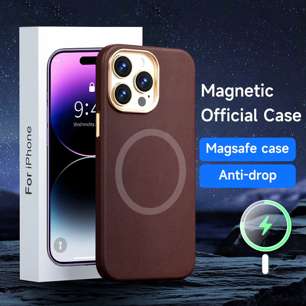 Magsafe Leather Phone Case Metal Frame Magnetic Wireless Charging Phone Case