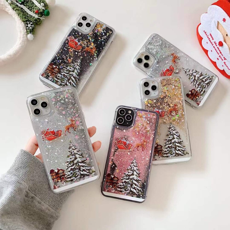 Merry Christmas Phone Case For iPhone 14 12 11 13 SE Pro Max 14 Plus Dynamic Quicksand Glitter Back Cover