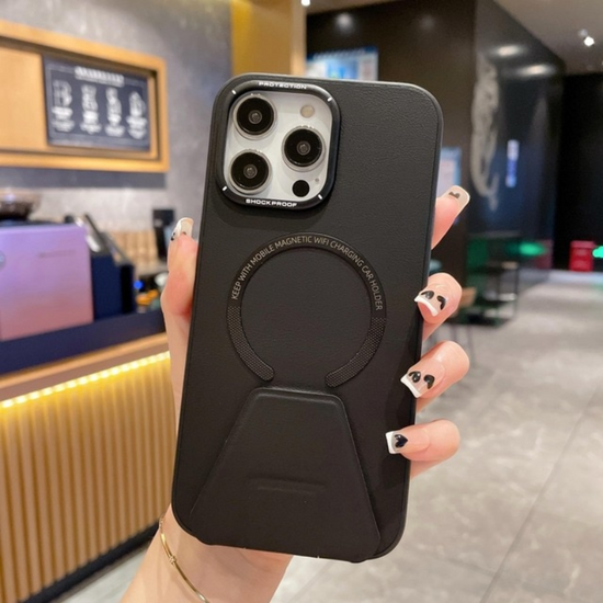 Luxury Leather Stand Holder Case for iPhone 14 Plus Pro Max for Magsafe Magnetic Wireless Charging iPhone14 13 12 Shockproof Cover