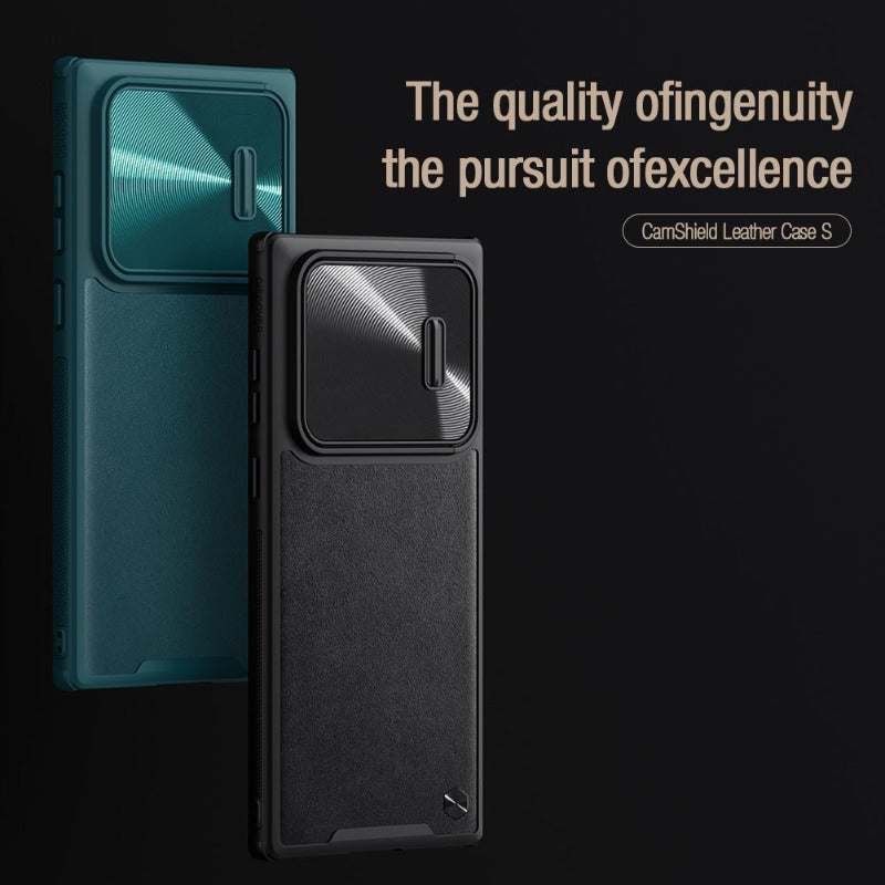 NILLKIN for Samsung Galaxy S22 Ultra Plus 5G Case Camshield Fabric Lens Leather Back Cover Case for SM S22 Ultrta
