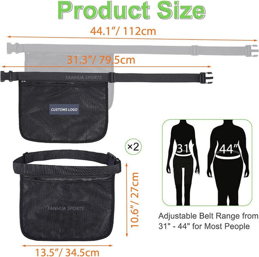1pc Adjustable Belt Waist Hip Mesh Pickball Ball Bag With Zipper-Pocket