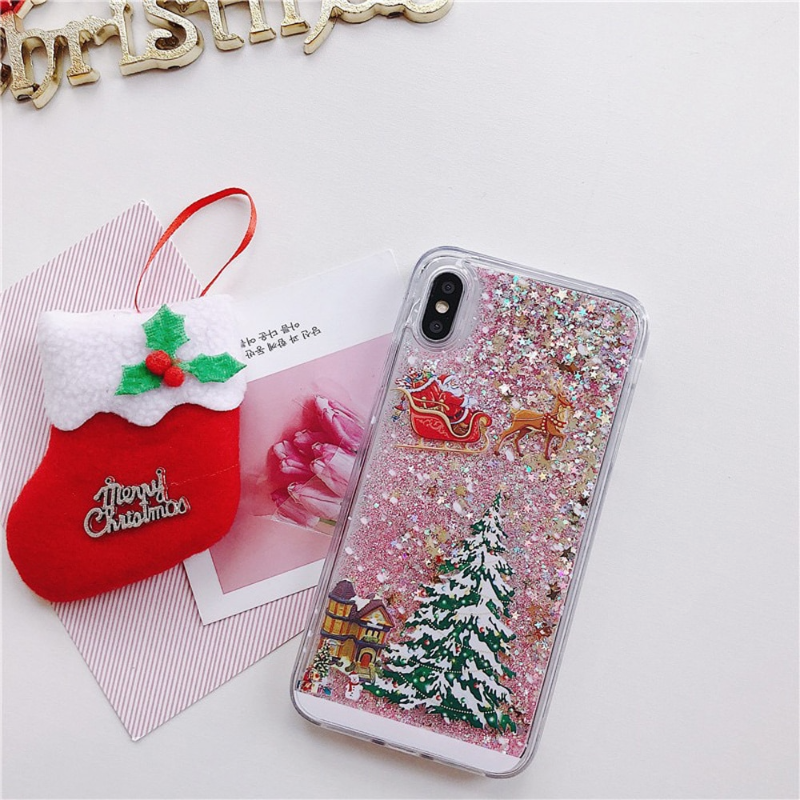 Merry Christmas Phone Case For iPhone 14 12 11 13 SE Pro Max 14 Plus Dynamic Quicksand Glitter Back Cover