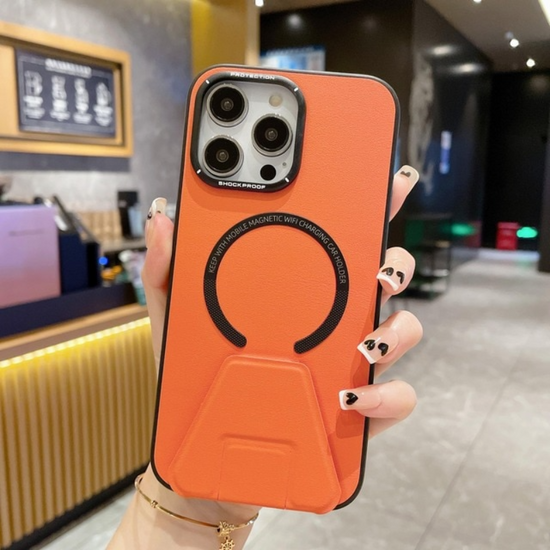 Luxury Leather Stand Holder Case for iPhone 14 Plus Pro Max for Magsafe Magnetic Wireless Charging iPhone14 13 12 Shockproof Cover