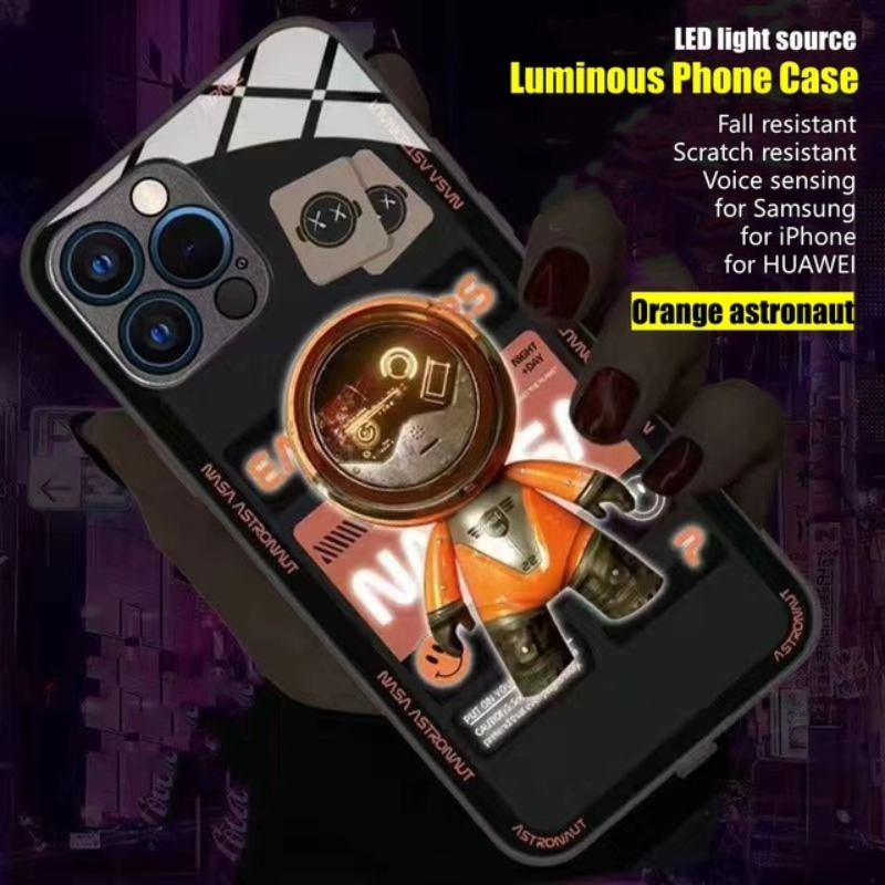 Astronaut LED Luminous Phone Case for iPhone 14 12 13 Pro Max for iPhone 14 12 13 for iPhone 12 13 Mini for iPhone 14 Plus Voice Sensing Light for Party Clubing