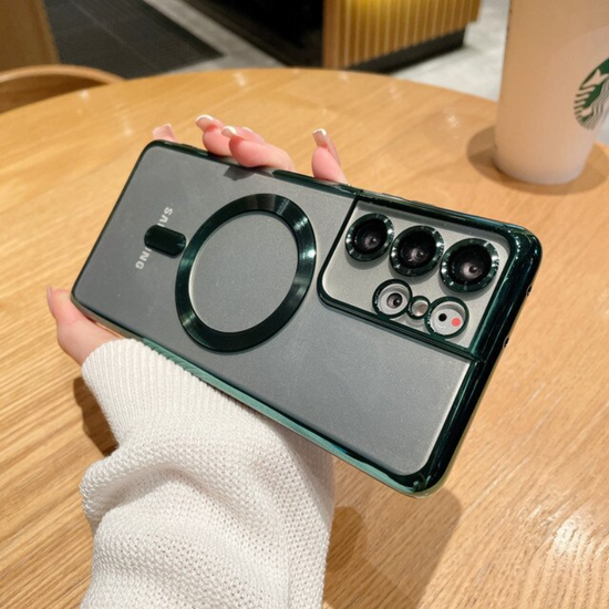 Clear Electroplate Magsafe Magnetic Wireless Charging Case For Samsung Galaxy S22 Ultra S21 S22 Plus S21 Ultra Shockproof Cover