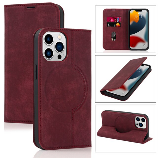 Leather Flip Wallet Phone Cover For iPhone 14 13 12Pro Max 13 12 Mini 14 Max Magsafe Wireless Charging Case