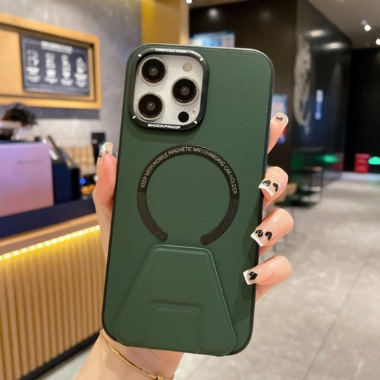 Luxury Leather Stand Holder Case for iPhone 14 Plus Pro Max for Magsafe Magnetic Wireless Charging iPhone14 13 12 Shockproof Cover