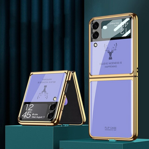 Z Flip 3 Funda Case for Samsung Galaxy Z Flip 4 3 Deer Plating Tempered Glass Camera Protection Mobile Phone Case Cover Z Flip4 3