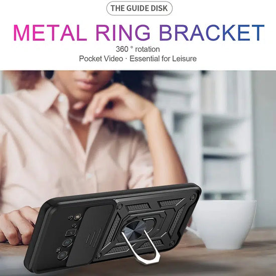 Phone Protective Case For Google Pixel 6 /Pixel 6 Pro With 360° Rotating Ring Holder Anti-Fingerprint Wear-Resistant Drop Sliding Window Design For Protecting Camera